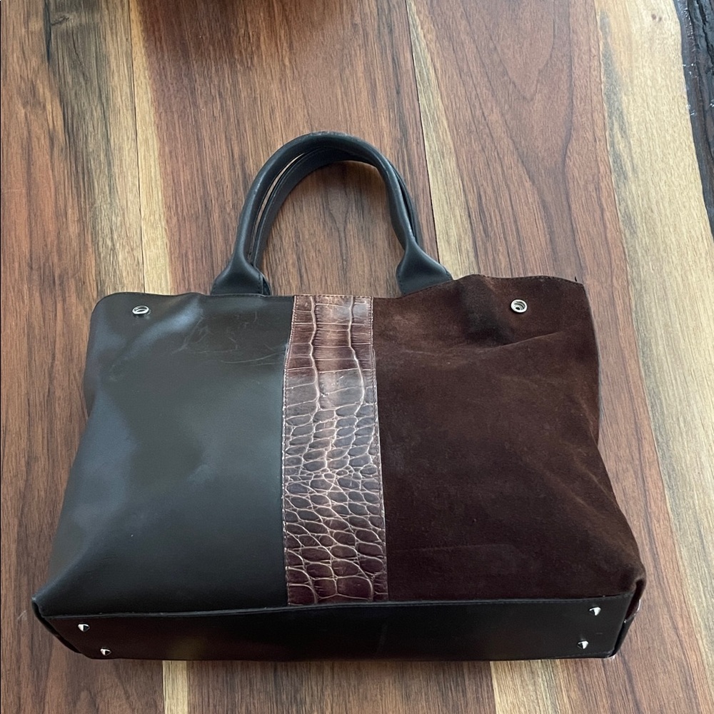 Furla Brown & Black Suede & Leather Tote. P136 - Picture 3 of 9